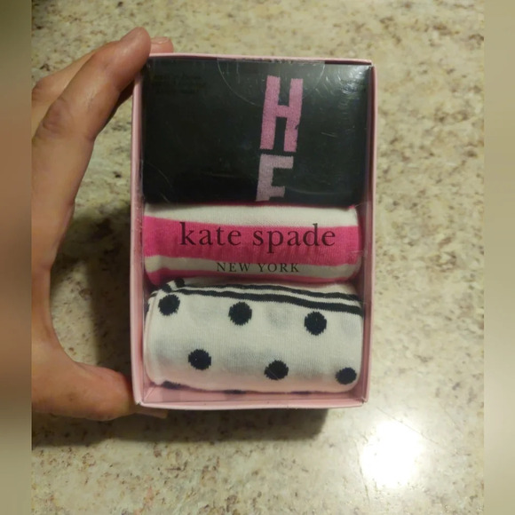 Kate Spade 3 pack crew socks striped polka dot " happy" spellout new - Picture 2 of 7